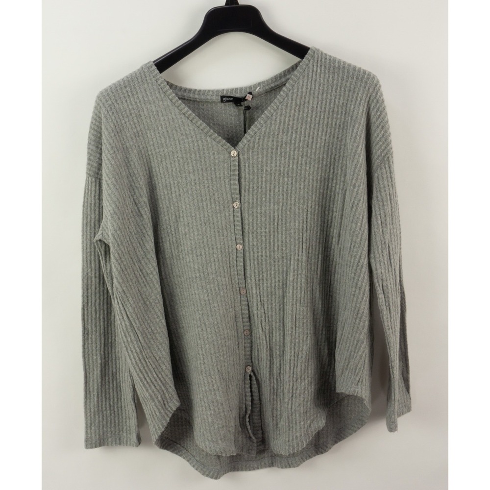 New GIBSON Womens Size M Gray Waffle Knit High Low Button Up‎ Cardigan Sweater